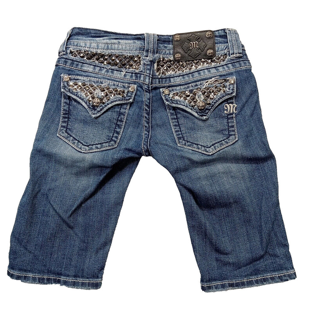 Miss Me Studded Cargo Jeans Shorts 27 Women's Bermuda Embellished Denim